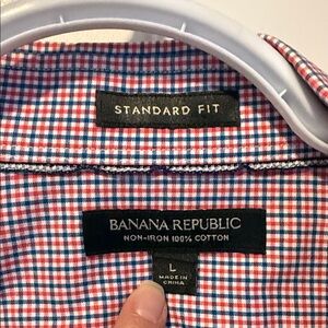 Banana Republic Men's Red and Blue Plaid Shirt